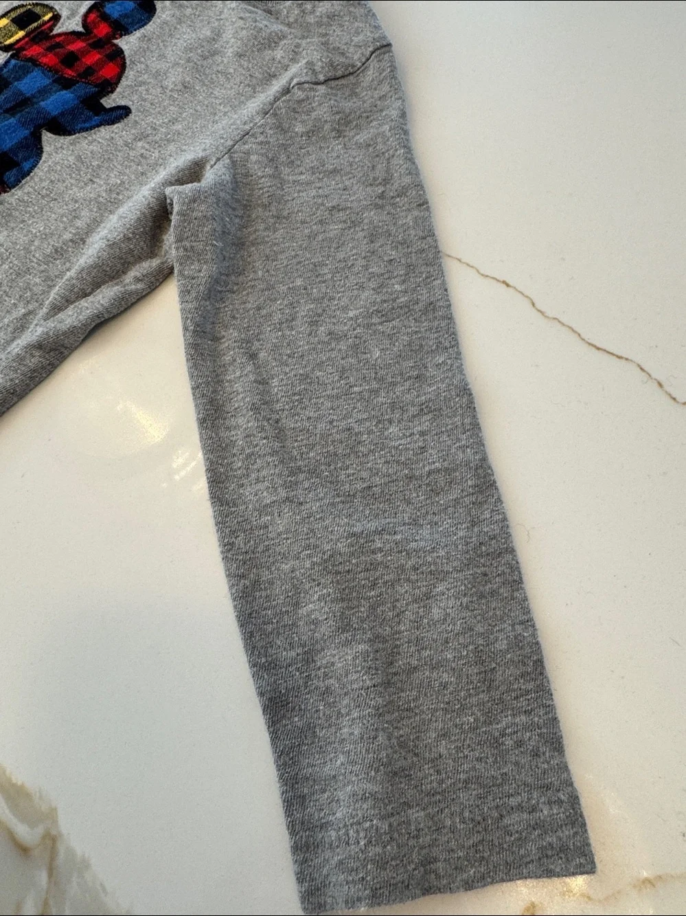 GAP Grey Long-Sleeve Tee with Plaid Disney Mickey Mouse in Red, Blue & Yellow